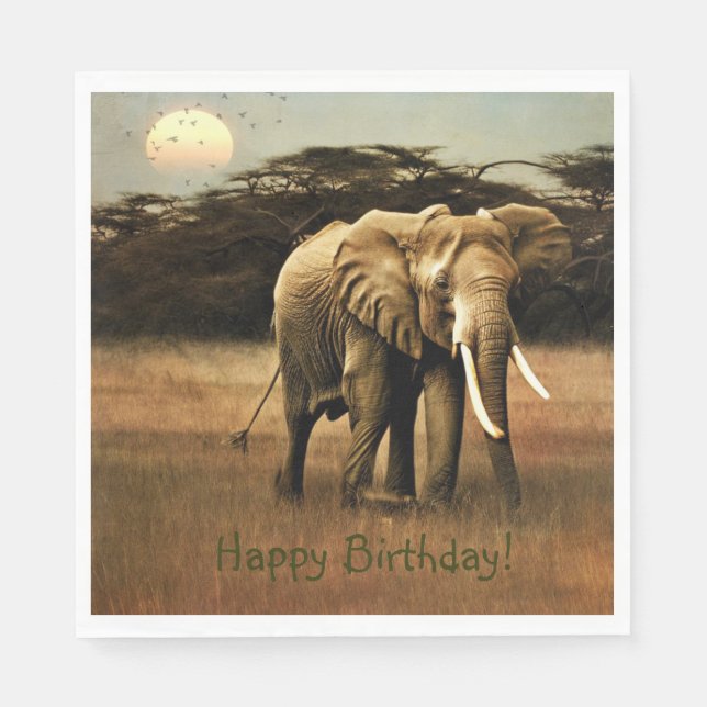 Serviette En Papier Joyeux éléphant d'anniversaire (Devant)