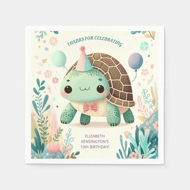 Serviette En Papier Joyeux Enfants Cute Tortoise fête d'anniversaire (Devant)