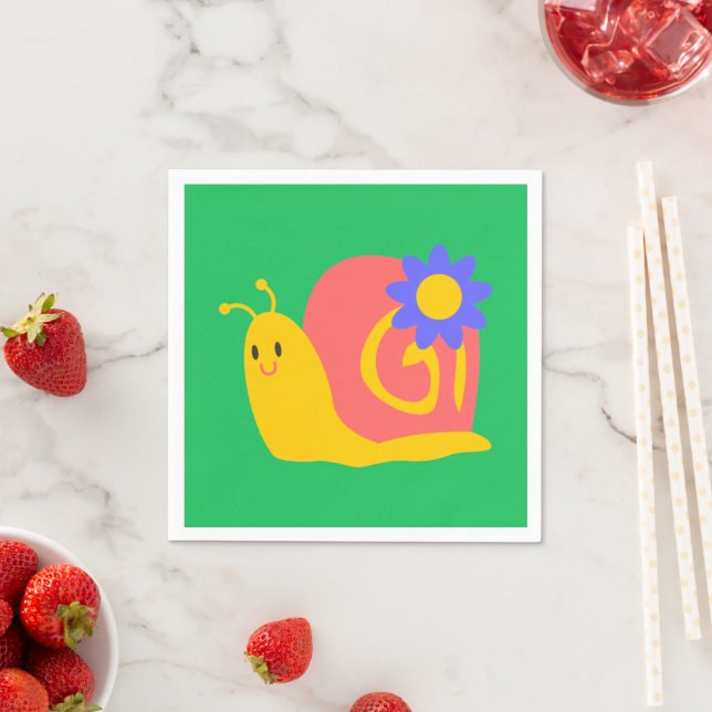 Serviette En Papier Joyeux escargot rose et vert (En situation)