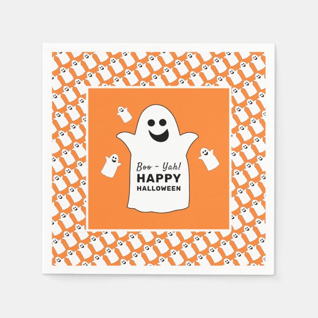 Serviette En Papier Joyeux Fantôme, fête d'Halloween orange (Devant)