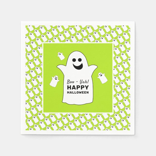 Serviette En Papier Joyeux Fantôme, fête d'Halloween verte (Devant)