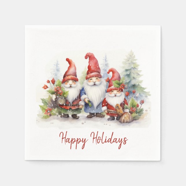 Serviette En Papier Joyeux Gnomes De Vacances Dans Les Snowflakes (Devant)