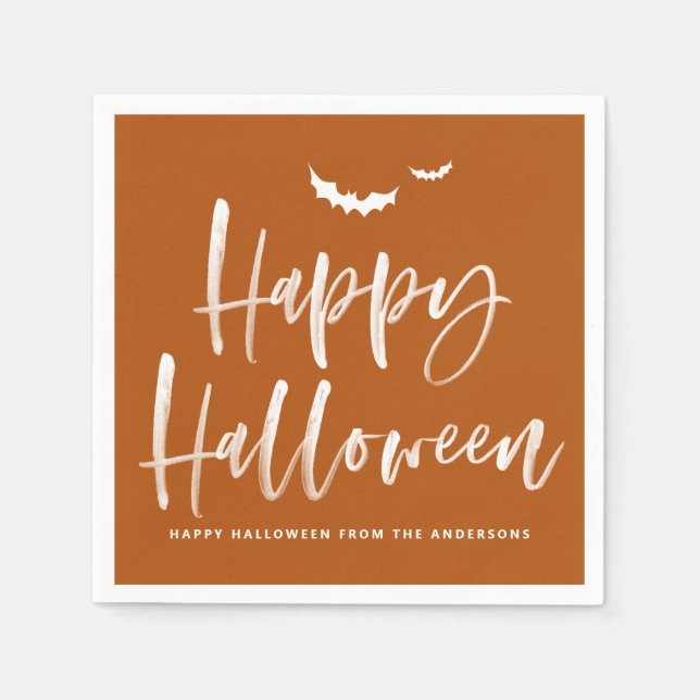 Serviette En Papier Joyeux Halloween Brosse Lettrer Burnt Orange (Devant)