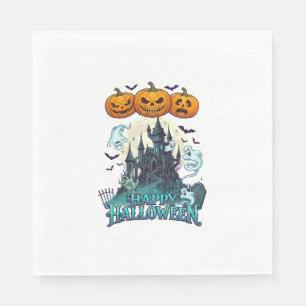 Serviette En Papier Joyeux Halloween Château Hanté Citrouilles Fantôme