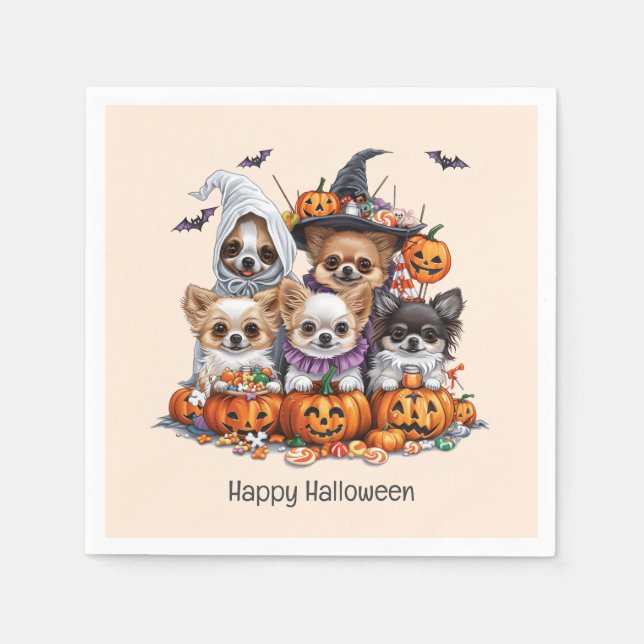 Serviette En Papier Joyeux Halloween Chiwas Dogs (Devant)