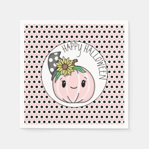 Serviette En Papier Joyeux Halloween   Citrouille rose et Pois
