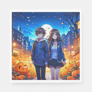 Serviette En Papier Joyeux Halloween Couple d'anime se tenant la mai