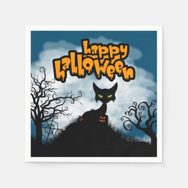 Serviette En Papier Joyeux Halloween Éffrayant Cat Party (Devant)