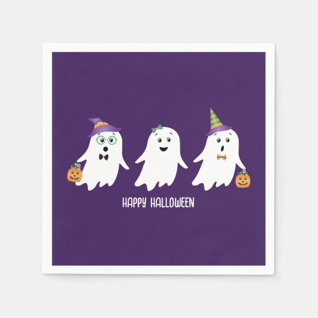 Serviette En Papier Joyeux Halloween Fantômes Trick Ou Treat (Devant)