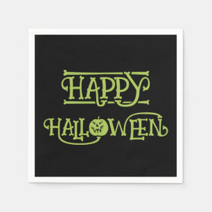 Serviette En Papier Joyeux Halloween   Lettres noires et vertes effray