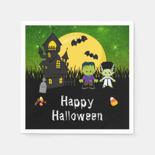 Serviette En Papier Joyeux Halloween Monstres Green