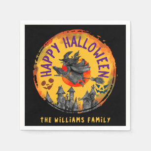 Serviette En Papier Joyeux Halloween Orange Black sorcier Broomstick