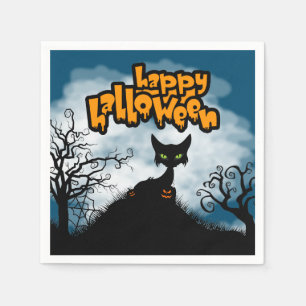 Serviette En Papier Joyeux Halloween Soirée Chat Fantôme