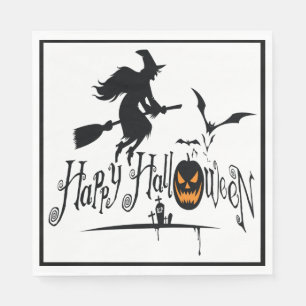 Serviette En Papier Joyeux Halloween Sorcière et Chauves-souris