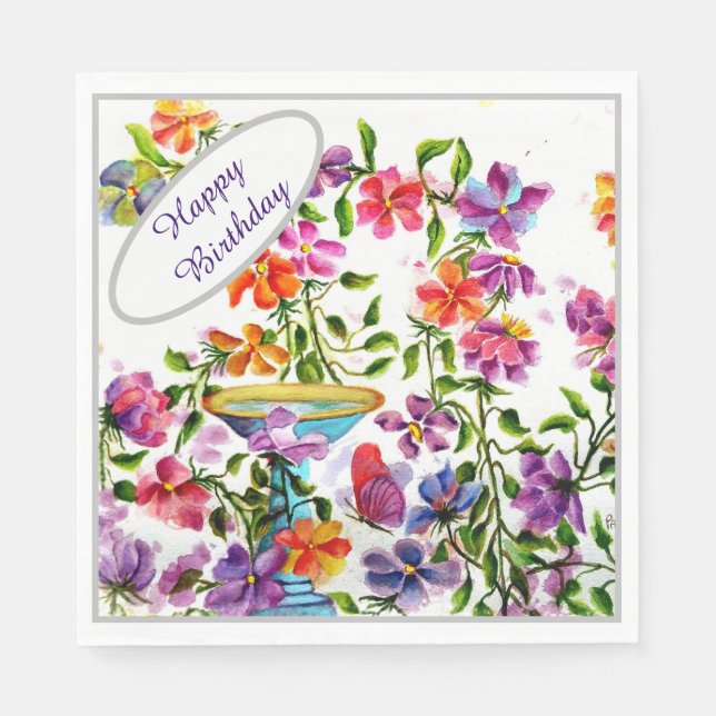 Serviette En Papier Joyeux JARDIN FLEURIE D'ANNIVERSAIRE (Devant)