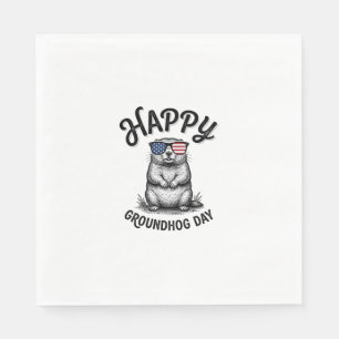 Serviette En Papier Joyeux Jour de la Marmotte Vintage Gravure Design 