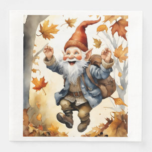 Serviette En Papier Joyeux Jumping Gnome dans les feuilles d'automne