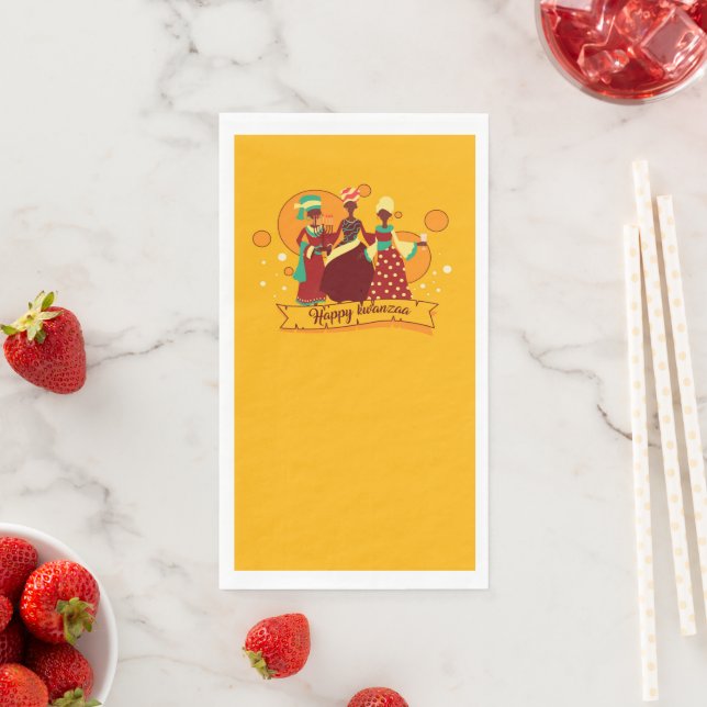 Serviette En Papier Joyeux Kwanzaa 3 Dames Jaunes (En situation)