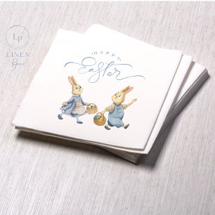 Serviette En Papier Joyeux lapins de Pâques avec paniers d'oeufs
