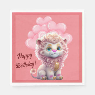 Serviette En Papier Joyeux Lion rose Anniversaire
