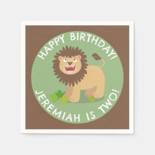 Serviette En Papier Joyeux lion rugissant dessin animé anniversaire pe