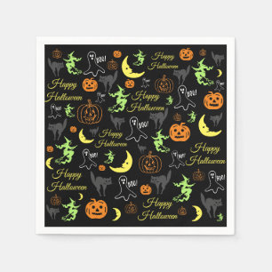 Serviette En Papier Joyeux Motif d'Halloween noir