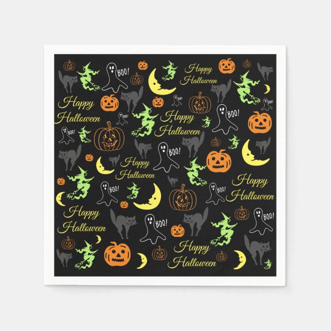 Serviette En Papier Joyeux Motif d'Halloween noir (Devant)