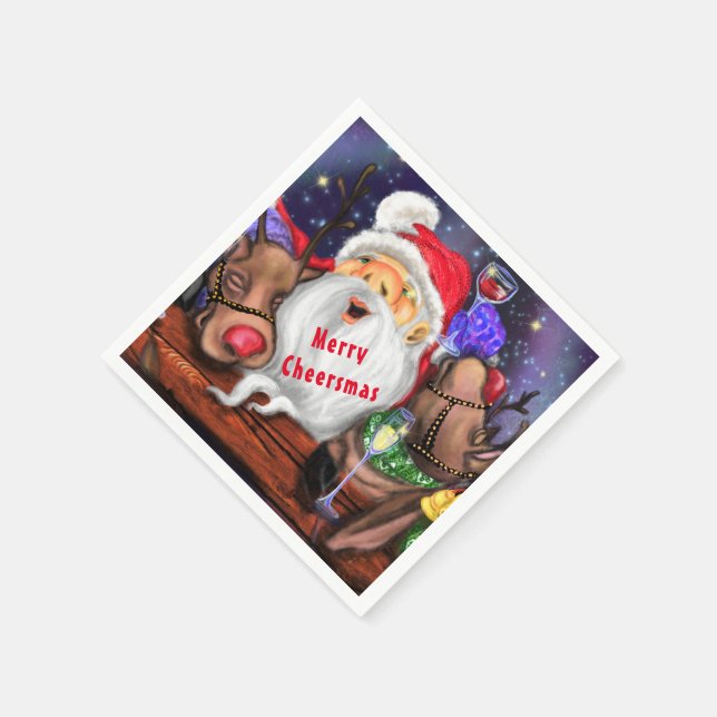 Serviette En Papier Joyeux Noël à Santa et Reindeer (Coin)