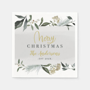 Serviette En Papier Joyeux Noël aquarelle feuillage Noël