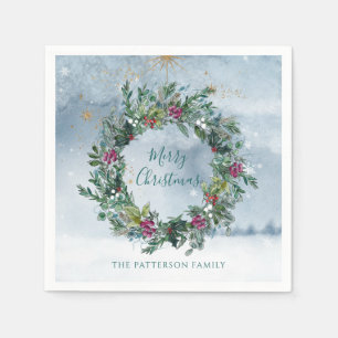 Serviette En Papier Joyeux Noël Aquarelle Holly Parties scintillant St