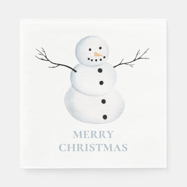 Serviette En Papier Joyeux Noël. Aquarelle mignonne bonhomme de neige. (Devant)