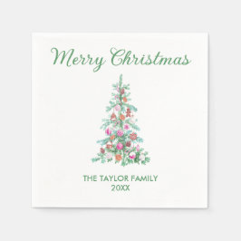 Serviette En Papier Joyeux Noël Aquarelle Vert Arbre papier