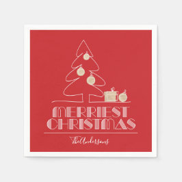Serviette En Papier Joyeux Noël Arbre Rouge