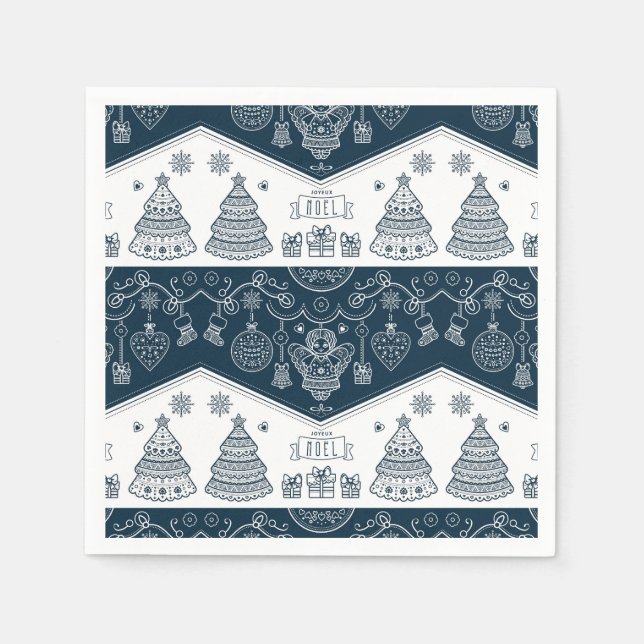 Serviette En Papier Joyeux Noel art populaire français bleu blanc ange (Devant)