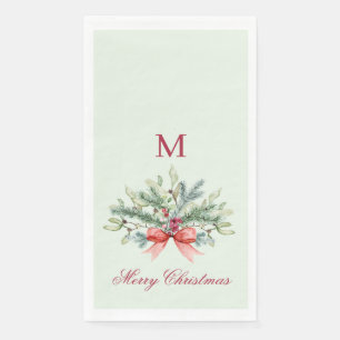 Serviette En Papier Joyeux Noël au Monogramme rouge