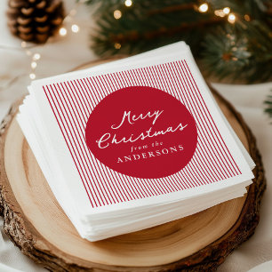 Serviette En Papier Joyeux Noël aux rayures rouges modernes