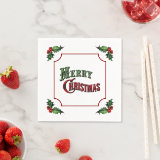 Serviette En Papier Joyeux Noël avec le houx