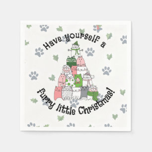 Serviette En Papier Joyeux Noël avec un petit animal à fourrure