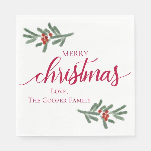 Serviette En Papier Joyeux Noël - Baies sèches, épinette (Devant)