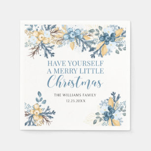 Serviette En Papier Joyeux Noël bleu baies d'hiver papier