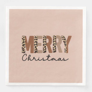 Serviette En Papier "Joyeux Noël" Bloc de couleur moderne Leopard Boho
