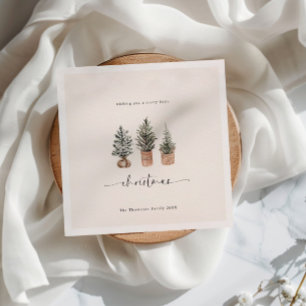 Serviette En Papier Joyeux Noël Boho Minimal Pine Trees