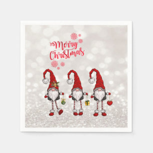 Serviette En Papier Joyeux Noël, Bokeh scintillant, lutins rouges mign