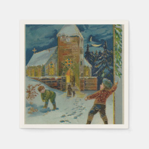 Serviette En Papier Joyeux Noël - Carte postale vintage de bataille de