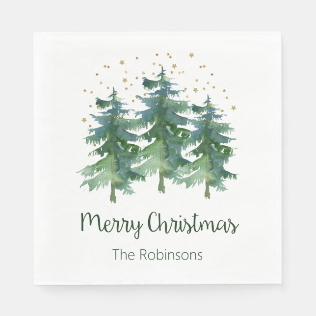 Serviette En Papier Joyeux Noël de la forêt d'hiver (Devant)