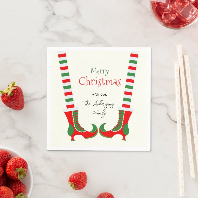 Serviette En Papier Joyeux Noël de la jambe d'elfe (En situation)