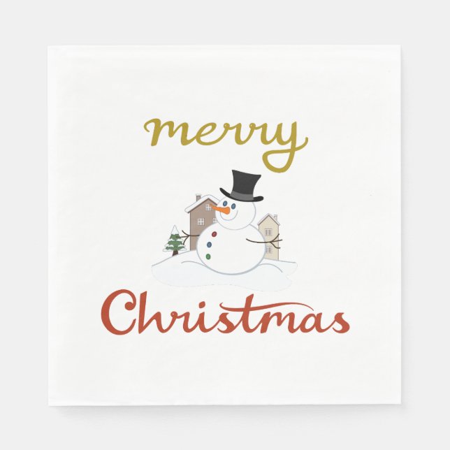 Serviette En Papier Joyeux Noël+Design Snowman (Devant)