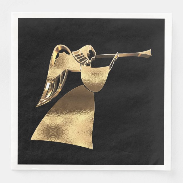 Serviette En Papier Joyeux Noël Élégant Ange Chic Jouer Trumpet (Devant)