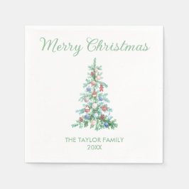 Serviette En Papier Joyeux Noël Elégant Aquarelle Arbre vert
