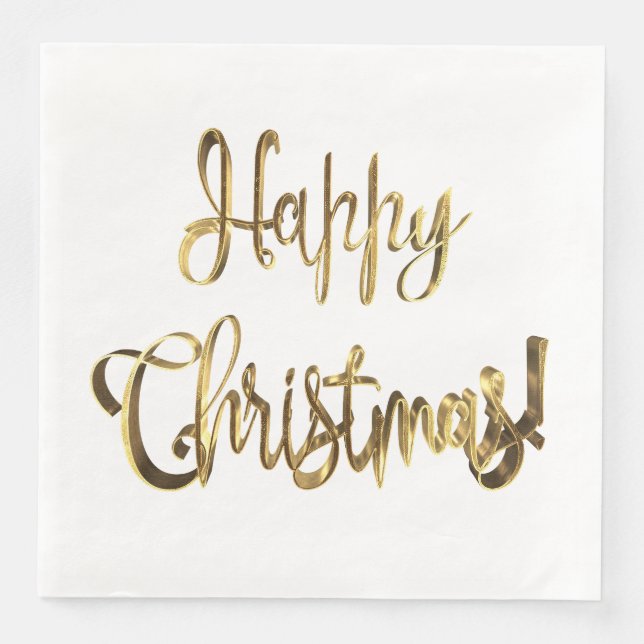 Serviette En Papier Joyeux Noël Elegant Chic Blanc et Or Texte (Devant)
